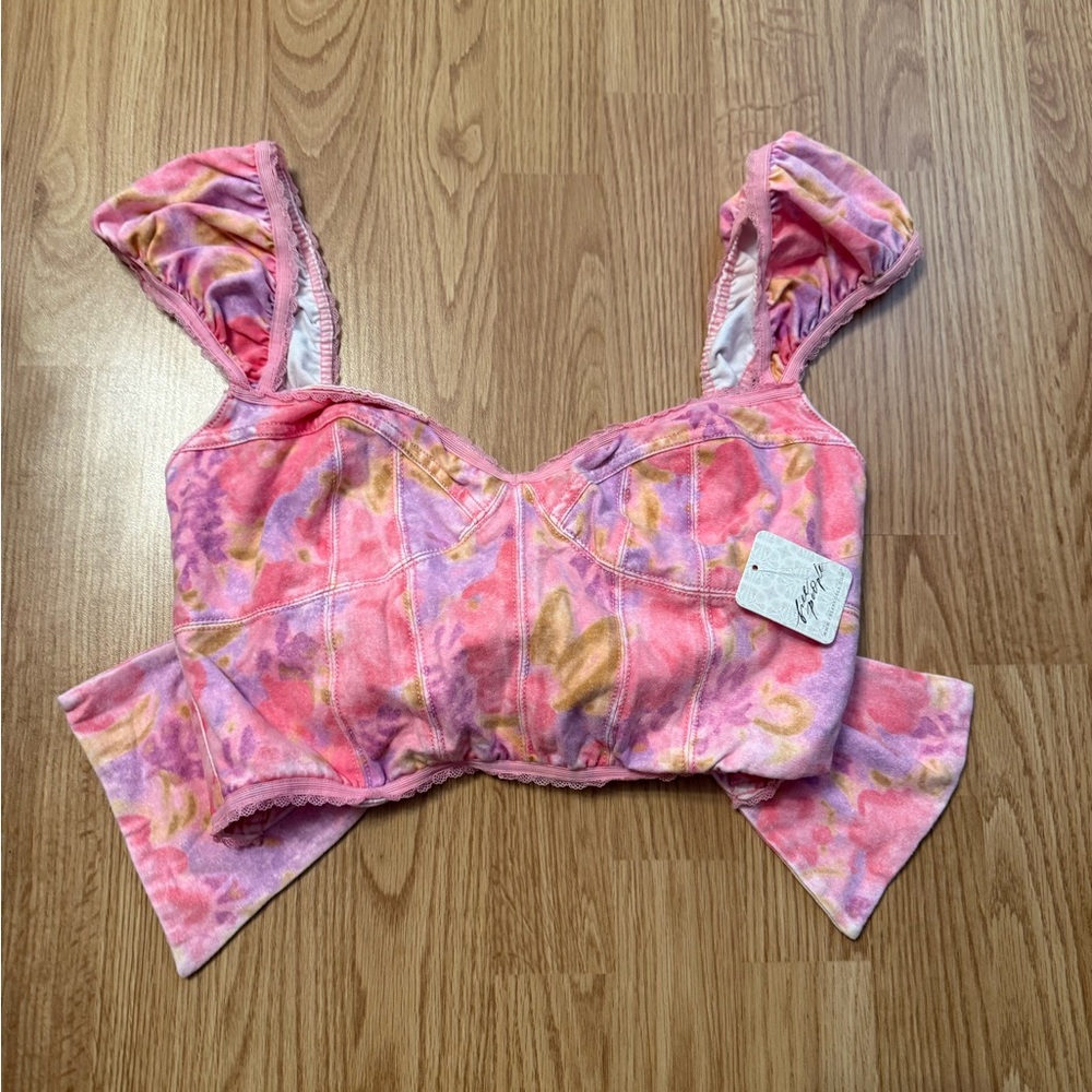 Free People Pink and Purple Tie Back Top